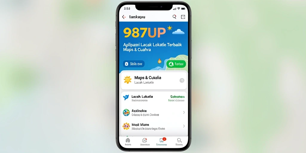Antarmuka aplikasi 987UP menampilkan peta interaktif untuk lacak lokasi.