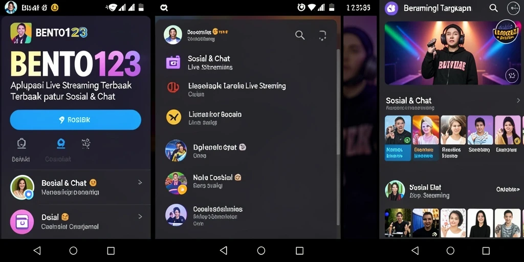 Tampilan antarmuka BENTO123 yang modern dan menarik untuk Live Streaming.