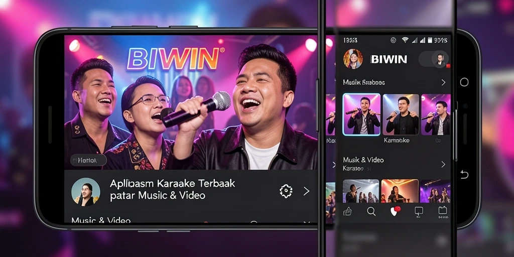 Antarmuka aplikasi BIWIN yang menarik dan interaktif untuk karaoke.