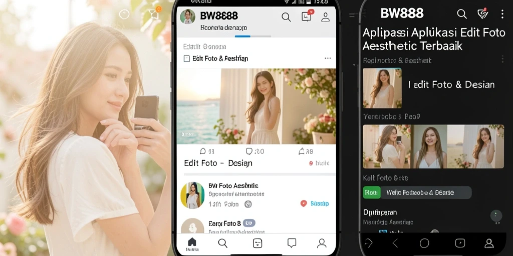 Antarmuka BW888 menampilkan fitur-fitur Edit Foto Aesthetic yang menarik dan mudah digunakan.