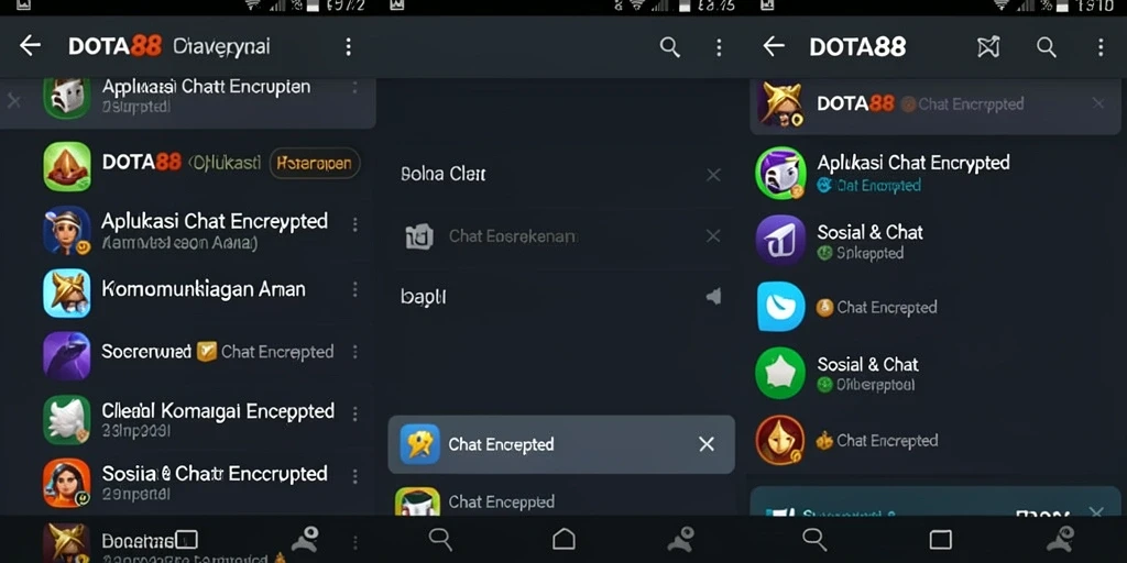 Antarmuka aplikasi DOTA88 dengan fitur Chat Encrypted yang menarik.