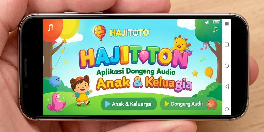 Antarmuka aplikasi HAJITOTO yang ramah anak dengan fitur dongeng audio.