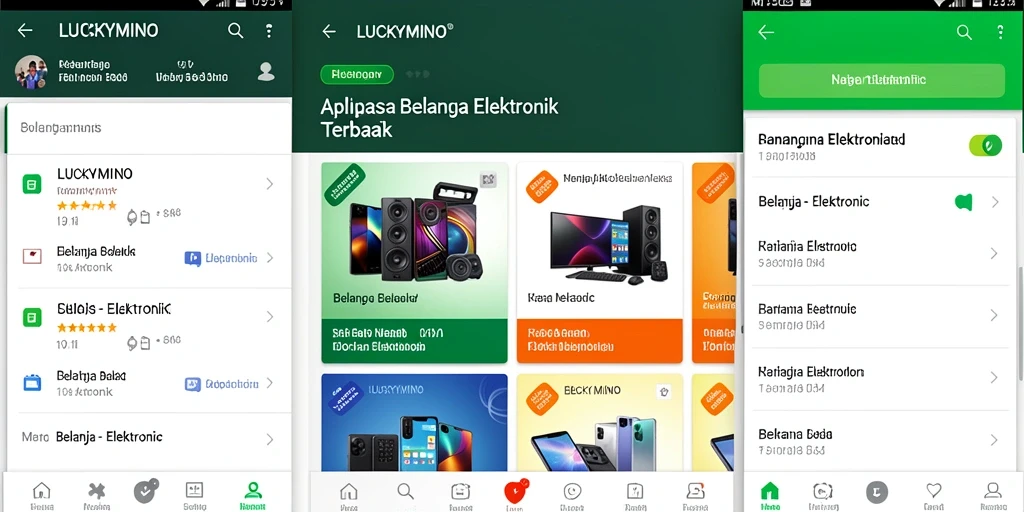 Antarmuka LUCKYMINO yang menarik dan interaktif untuk belanja elektronik.