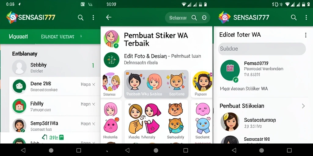 Tampilan antarmuka SENSASI777 saat membuat stiker WhatsApp.