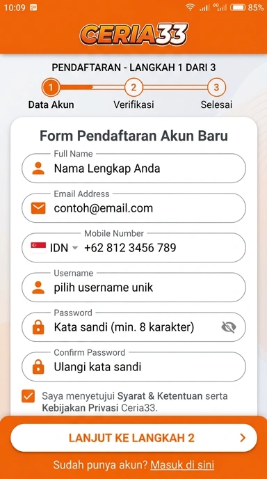 Cara Registrasi Akun Ceria33 untuk Pengguna Android